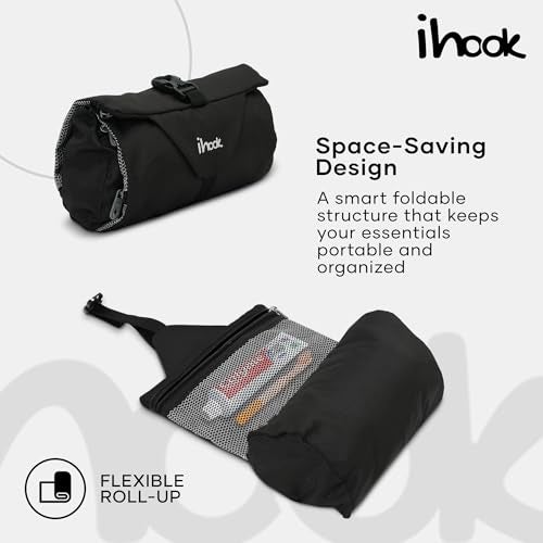 ihook Travel Toiletry Foldable Pouch/Bag with Hanging Hook for Men & Women– Compact Waterproof Organizer for Toiletries,Shaving Kit,Cosmetics,Travel Accessories & Personal Care Items (Black- Small) - Image 5