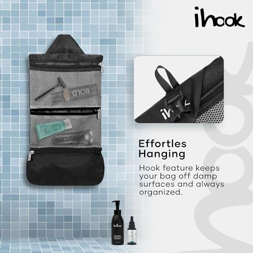 ihook Travel Toiletry Foldable Pouch/Bag with Hanging Hook for Men & Women– Compact Waterproof Organizer for Toiletries,Shaving Kit,Cosmetics,Travel Accessories & Personal Care Items (Black- Small) - Image 4