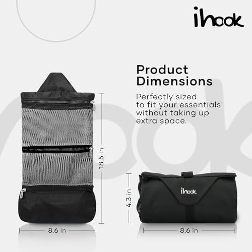 ihook Travel Toiletry Foldable Pouch/Bag with Hanging Hook for Men & Women– Compact Waterproof Organizer for Toiletries,Shaving Kit,Cosmetics,Travel Accessories & Personal Care Items (Black- Small) - Image 2