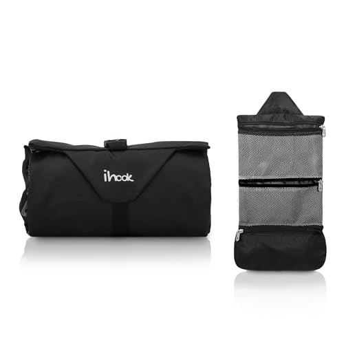 ihook Travel Toiletry Foldable Pouch/Bag with Hanging Hook for Men & Women– Compact Waterproof Organizer for Toiletries,Shaving Kit,Cosmetics,Travel Accessories & Personal Care Items (Black- Small) - Image 1
