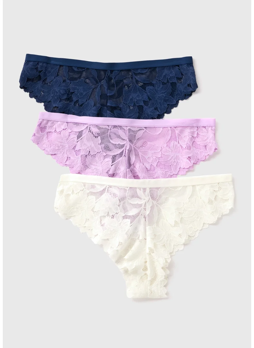 Matalan 3 Pack Multicoloured Lace Brazilian Knickers
