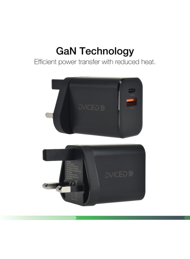 Dviced Wall charger 35W GaN with 1 USB-A 1 USB-C port , UK plug - Black - Image 4