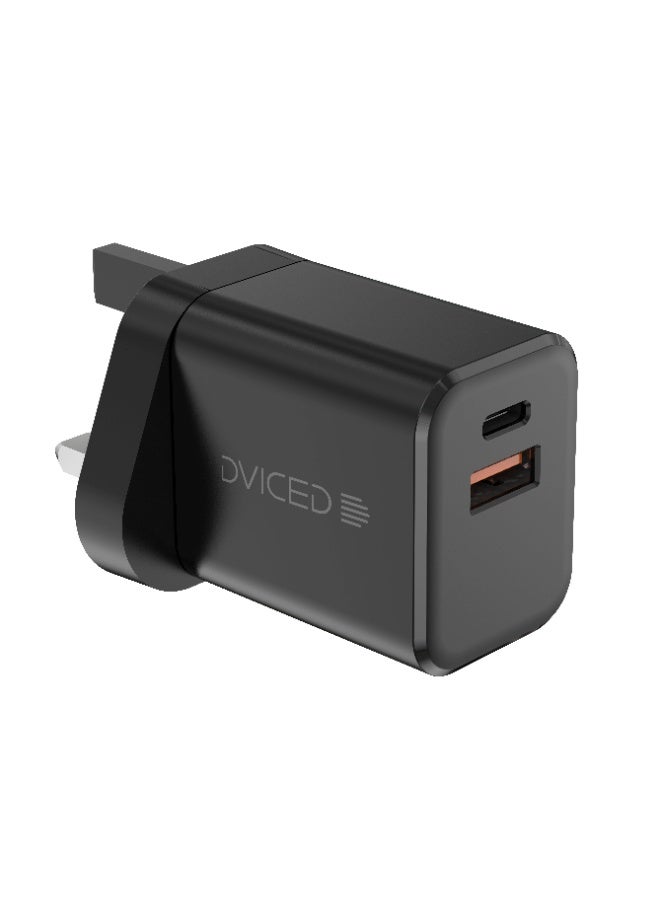 Dviced Wall charger 35W GaN with 1 USB-A 1 USB-C port , UK plug - Black - Image 1