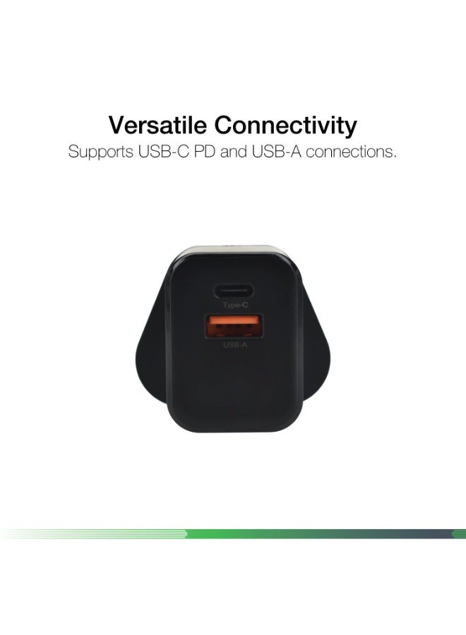 Dviced Wall charger 35W GaN with 1 USB-A 1 USB-C port , UK plug - Black - Image 3