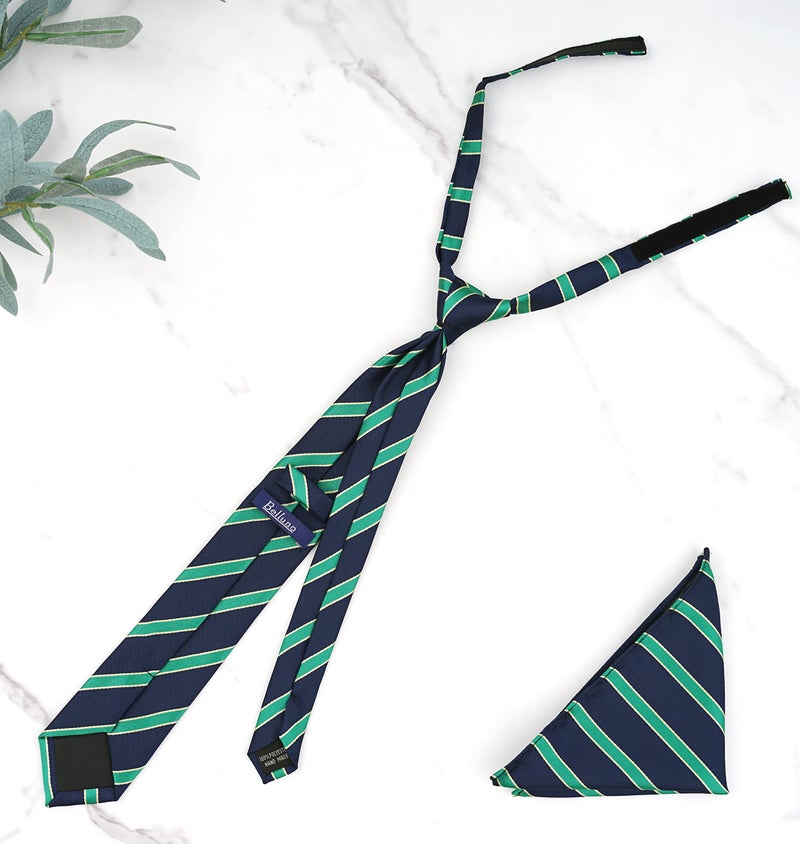 BELLUNO Boy's Pre-tied Necktie and Pocket Square Set, Hook and Loop Small Ties for Kids and Pre-teens - Image 5