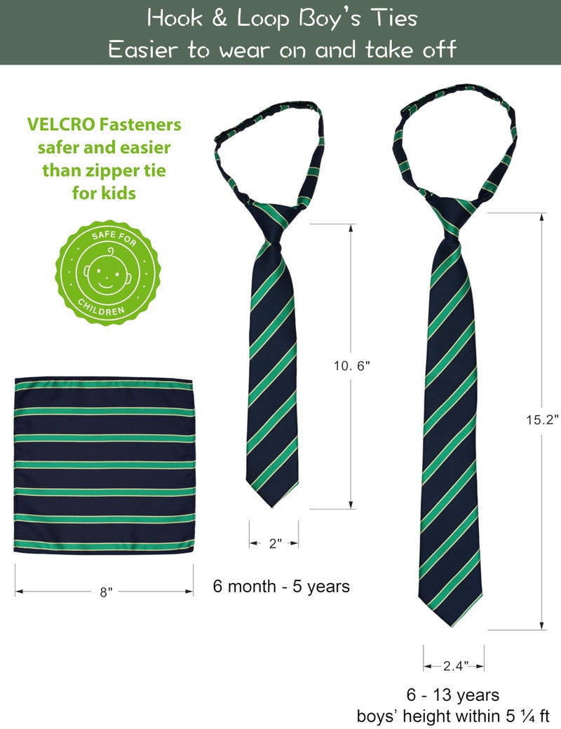BELLUNO Boy's Pre-tied Necktie and Pocket Square Set, Hook and Loop Small Ties for Kids and Pre-teens - Image 2