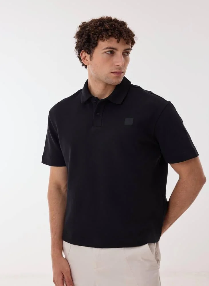 Malvior Men’s Black Fitted Polo Shirt – Cotton Blend Solid Collared Neck T-Shirt | Lightweight Waist Length Slip-On Smart Casual Tee