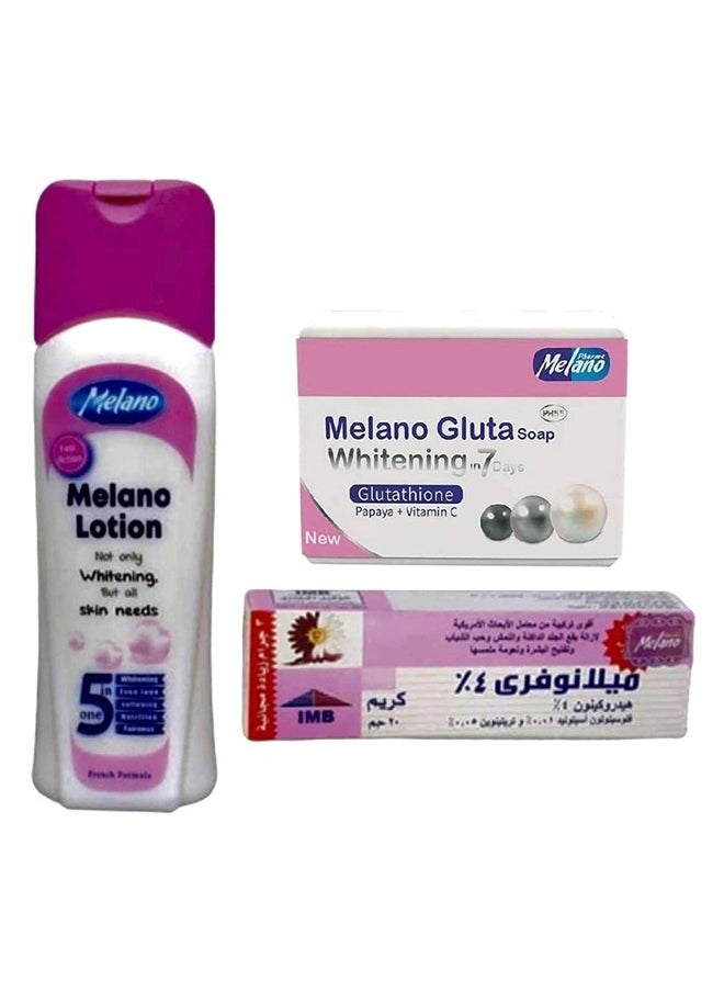 MELANO Gluta Whitening Set Includes Soap, Cream, Lotion Enriched with Glutathione, Vitamin C, and Papaya Extracts to Promotes Even Tone, Whitening, Softening, Nutrition, and Fairness for Radiant Skin  - Image 1