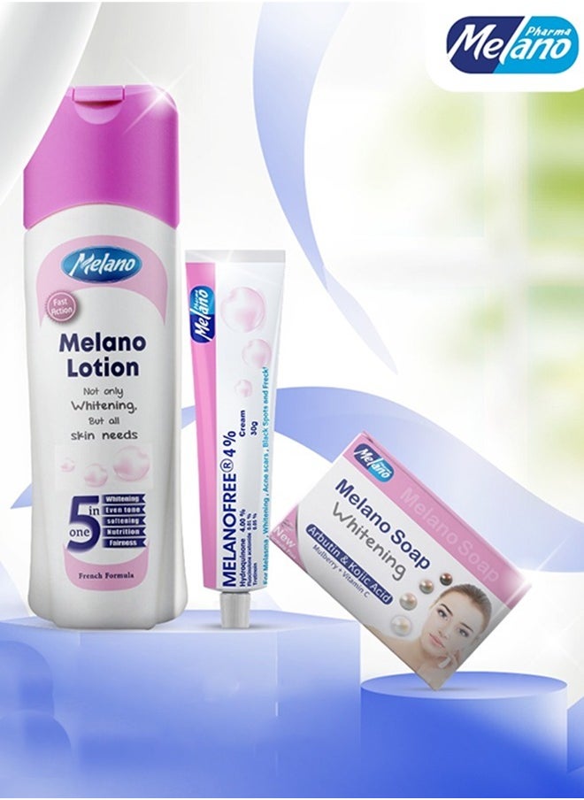 MELANO Gluta Whitening Set Includes Soap, Cream, Lotion Enriched with Glutathione, Vitamin C, and Papaya Extracts to Promotes Even Tone, Whitening, Softening, Nutrition, and Fairness for Radiant Skin  - Image 2