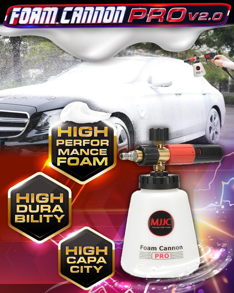 MJJC Foam Cannon Pro V2.0 (Thicker Snow Foam Technology) with 1/4 Inch Quick Connector for Pressure Washer, 40 oz Bottle (Pro V2.0 (1/4" Quick Connector) + SOAP Sample) - Image 2