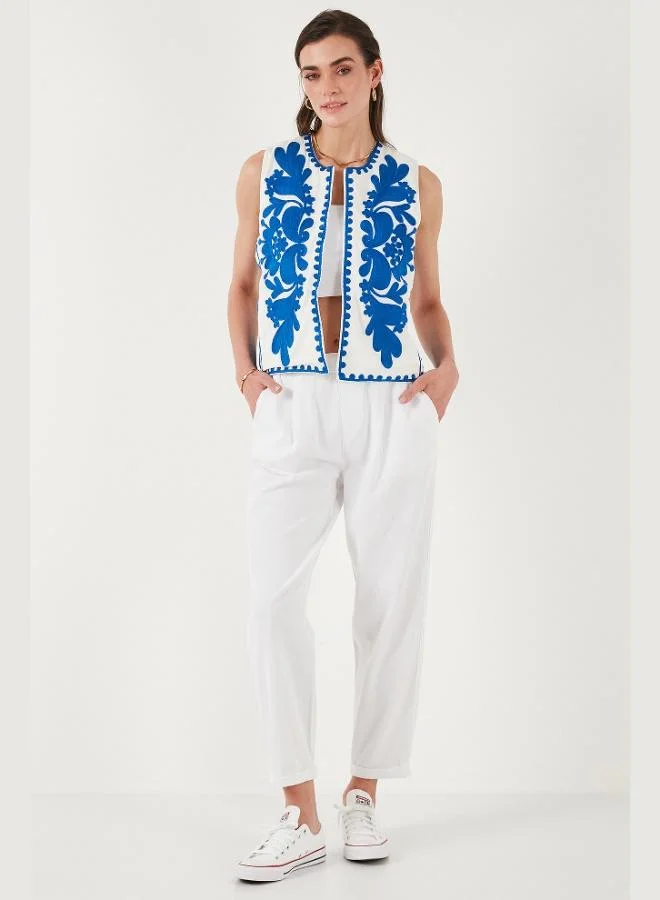 Lela Lela Cotton Regular Fit Floral Embroidered Vest Women's VEST 676238