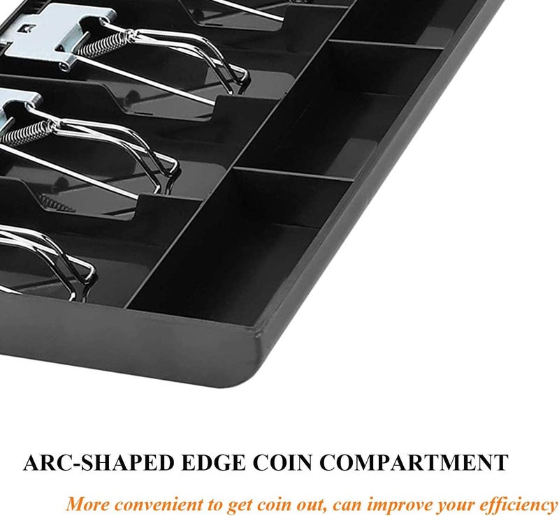Homava Money Tray Cash Register Drawer Insert Tray Portable Currency Till Replacement Money Organizer Storage Box with 4 Bills 3 Coins Compartments | Metal Clip | 32 X 24.5 X 35 cm | Black - Image 5