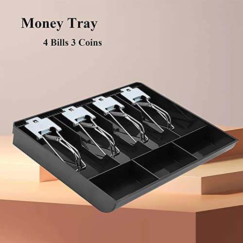 Homava Money Tray Cash Register Drawer Insert Tray Portable Currency Till Replacement Money Organizer Storage Box with 4 Bills 3 Coins Compartments | Metal Clip | 32 X 24.5 X 35 cm | Black - Image 2