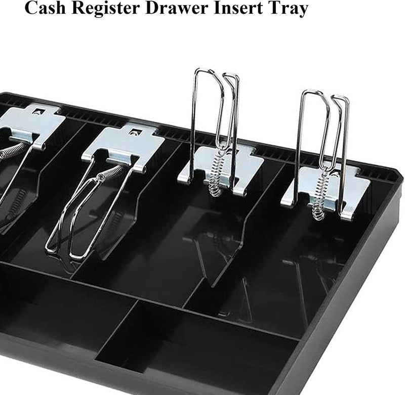 Homava Money Tray Cash Register Drawer Insert Tray Portable Currency Till Replacement Money Organizer Storage Box with 4 Bills 3 Coins Compartments | Metal Clip | 32 X 24.5 X 35 cm | Black - Image 4