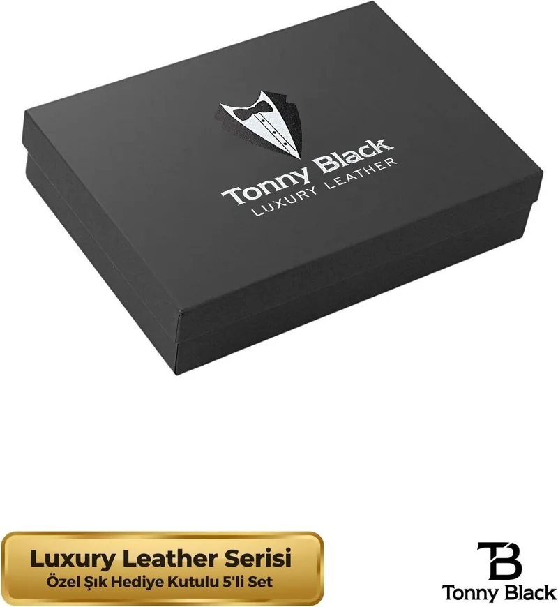 توني بلاك Original Men's Special Gift Boxed Set of 4 Luxury Series Gift Accessory Box Dowry Wedding Groom Set for Father Stylish Classic Leather Belt Wallet Card Holder and Perfume Set