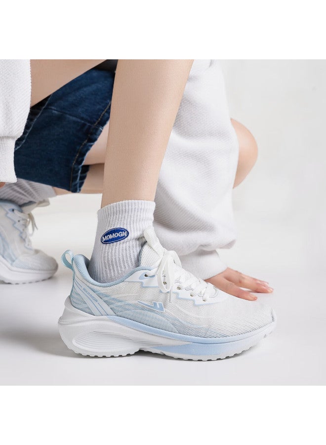 Pull Back Huili Women's Mesh Casual Shoes, Spring Autumn Summer Lightweight Comfortable Walking Shoes For Women Wxy4550 White Blue 38 - Image 1