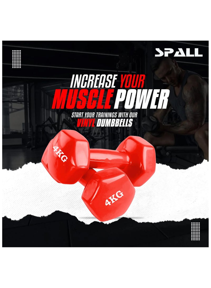 Spall Vinyl Dumbbells Weights For Unisex 4KG Each Ideal For Home Workout Yoga Pilates Gym Exercise Non Slip Easy To Hold Scratch Resistant Best For Home Exercise - Image 4
