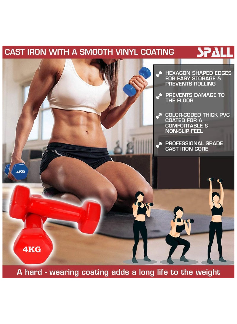 Spall Vinyl Dumbbells Weights For Unisex 4KG Each Ideal For Home Workout Yoga Pilates Gym Exercise Non Slip Easy To Hold Scratch Resistant Best For Home Exercise - Image 3