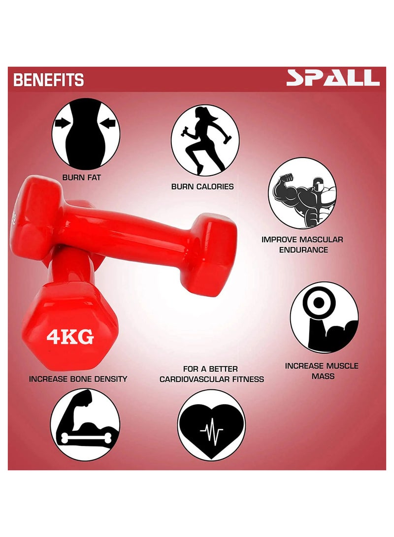 Spall Vinyl Dumbbells Weights For Unisex 4KG Each Ideal For Home Workout Yoga Pilates Gym Exercise Non Slip Easy To Hold Scratch Resistant Best For Home Exercise - Image 2