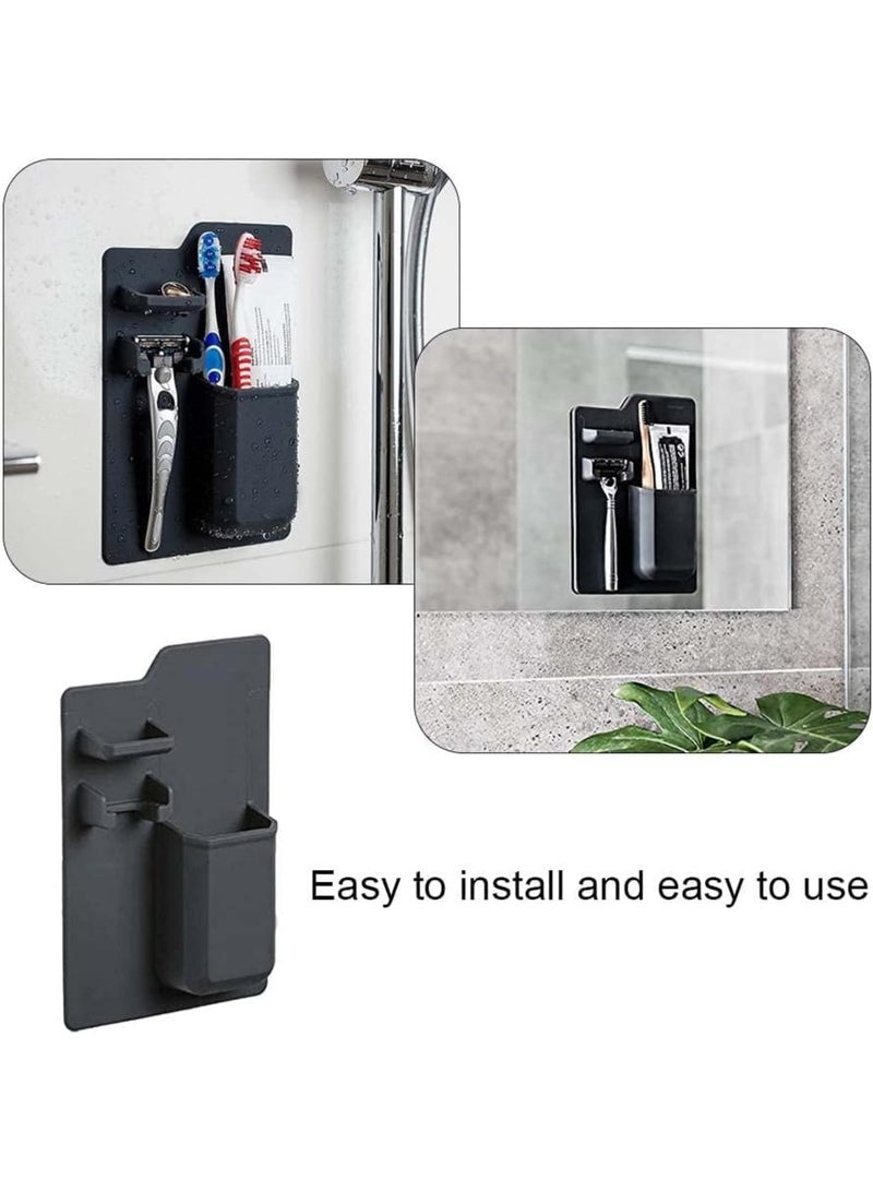 SYOSI Wall Toothbrush Holders for Bathrooms, Razor Holder for Shower Removable Silicone Toothbrush Caddy for Toothpaste Storage, No Punching Organizer Rack, Easy to Install, Black - Image 3