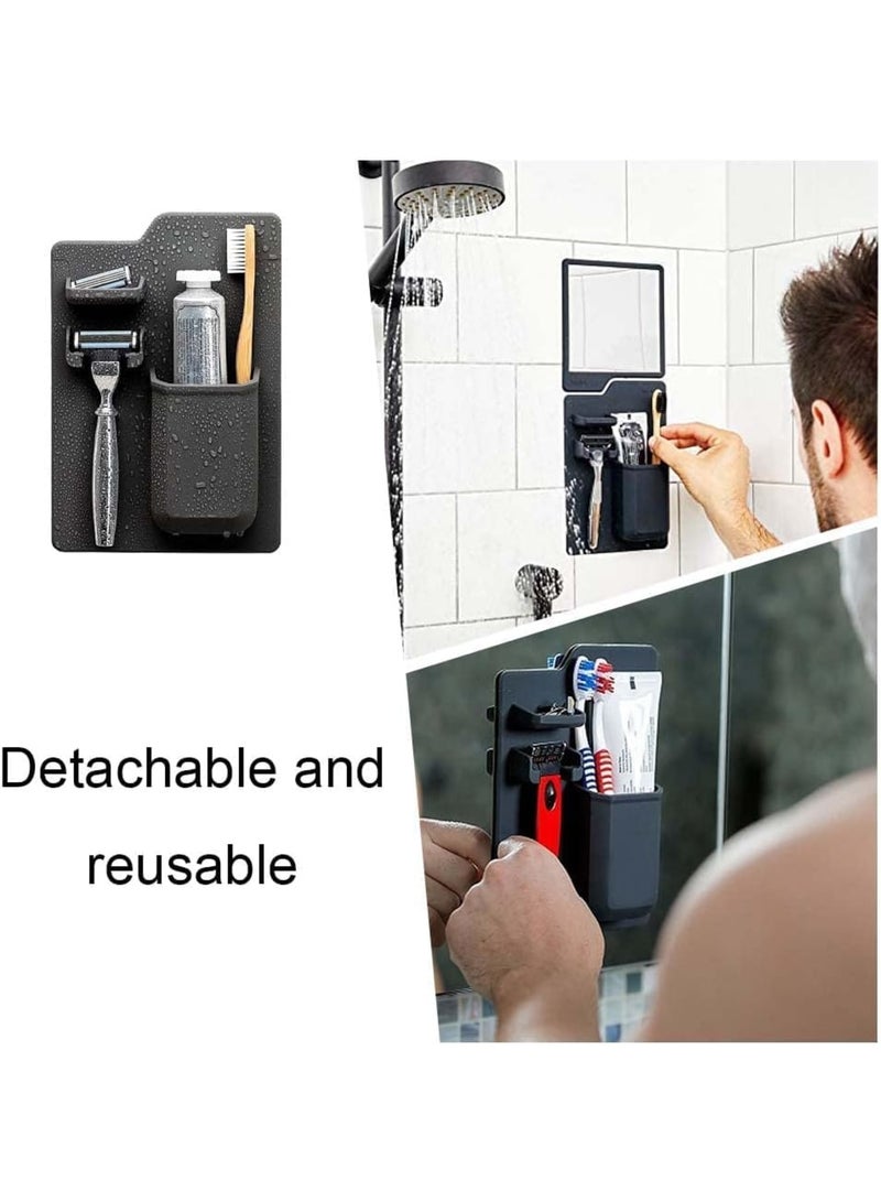 SYOSI Wall Toothbrush Holders for Bathrooms, Razor Holder for Shower Removable Silicone Toothbrush Caddy for Toothpaste Storage, No Punching Organizer Rack, Easy to Install, Black - Image 5