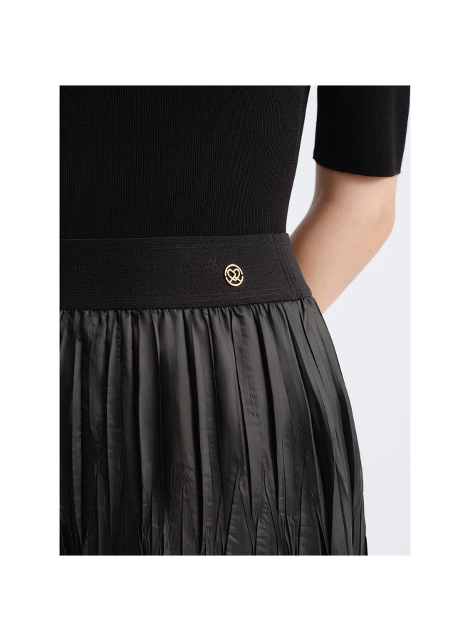 Waxbird Textured Pleated Long Skirt] Autumn Commuter Loose Midi Skirt - Image 5
