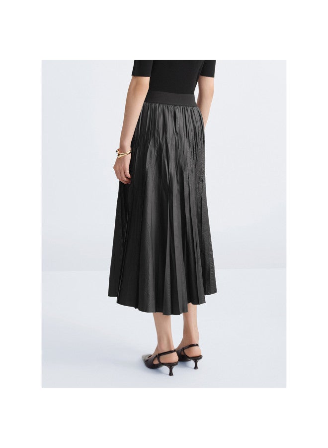 Waxbird Textured Pleated Long Skirt] Autumn Commuter Loose Midi Skirt - Image 4