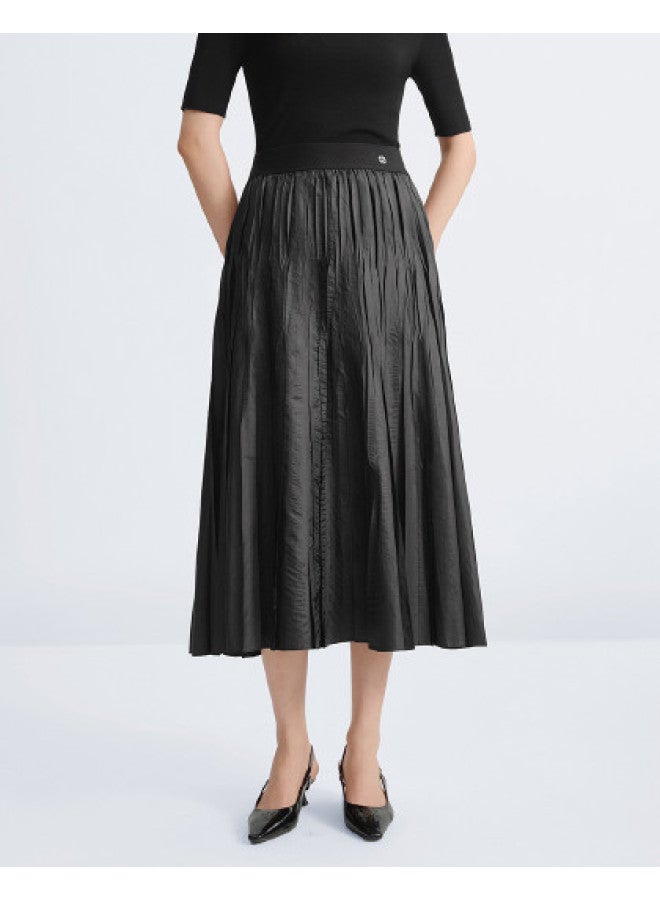 Waxbird Textured Pleated Long Skirt] Autumn Commuter Loose Midi Skirt - Image 1