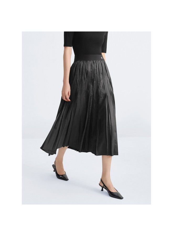 Waxbird Textured Pleated Long Skirt] Autumn Commuter Loose Midi Skirt - Image 3