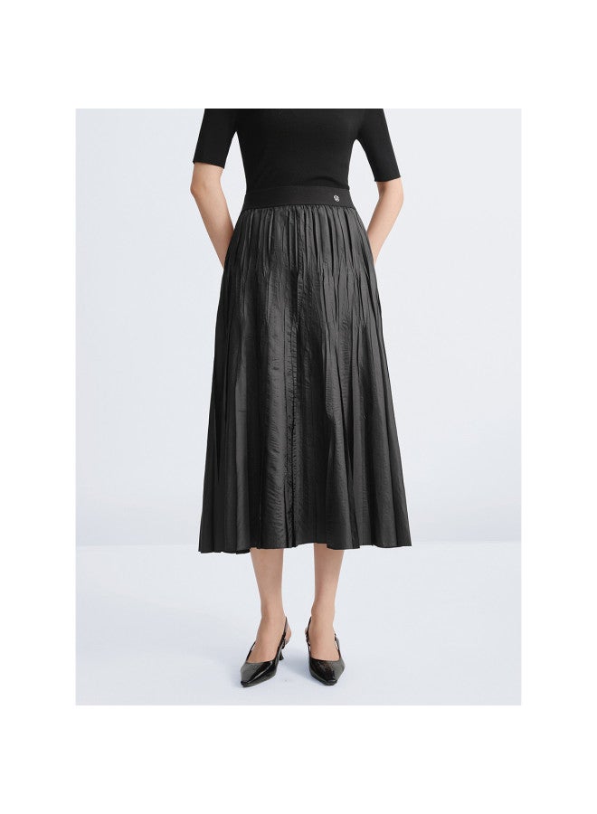 Waxbird Textured Pleated Long Skirt] Autumn Commuter Loose Midi Skirt - Image 2
