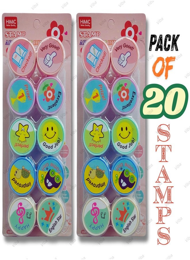 VIBA® Stamps for Kids (Pack of 20), Creative Craft Birthday Return Gift Educational Set, Inspirational, Self-Inking, Inspirational Stamp for Kids, Unisex Crafting Fun - Image 2