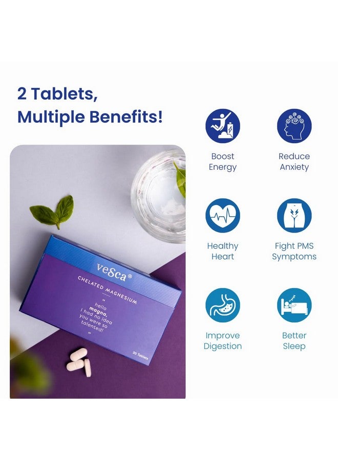 Vesca فيزكا مغنيسيوم جليسينات مخلب، سترات، أكسيد | تحسين النوم | تخفيف التوتر | مركب مغنيسيوم ثلاثي عالي الامتصاص للرجال والنساء | 100% نباتي ونباتي | 340 ملغ_30 قرص - Image 4