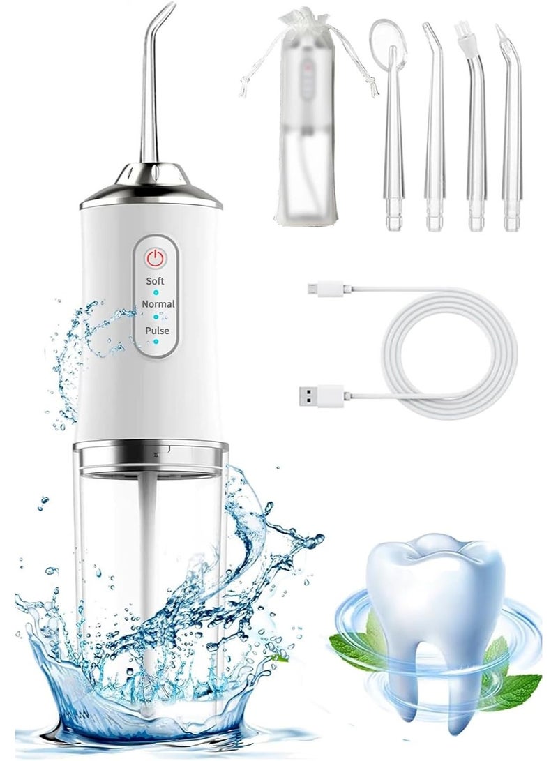 ACLIX Portable Cordless Water Flosser - 230ml IPX7 Waterproof Oral Irrigator with 3 Modes u0026 4 Jet Tips, USB-C Charging | White - Image 1