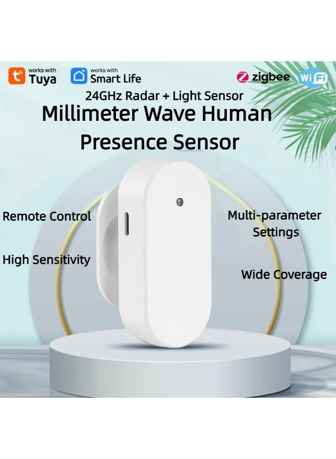 Millimeter Wave Human Presence Sensor with 24GHz Radar & Light Sensor, Tuya Smart Life Zigbee WiFi - Image 1