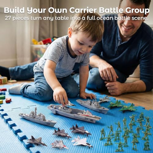 3 otters 27PCS Aircraft Carrier Toy Set Army Men Military Set Battle Group Plastic Military Toy Aircraft Carrier Warplanes Battleship for Boys Kids Birthday Gift - Image 5