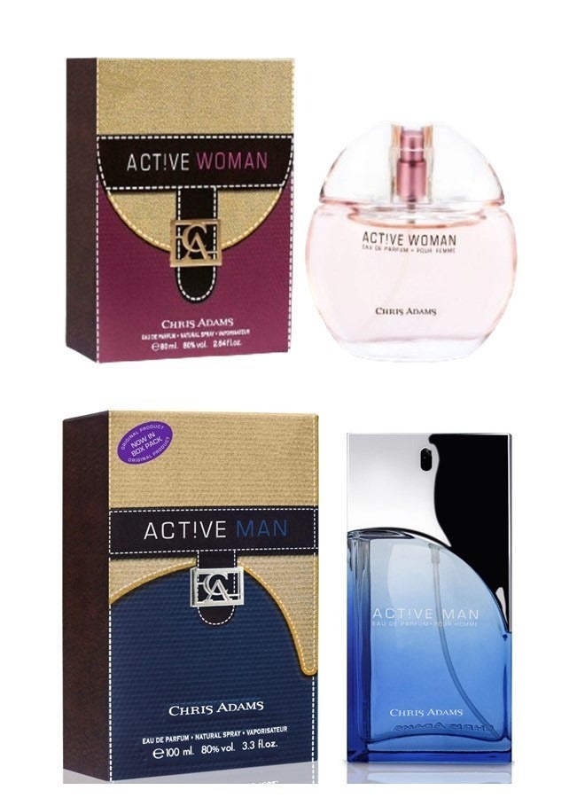 Chris Adams Active Man 100 ML and Woman 80 ML Spray Perfume Set - Image 1