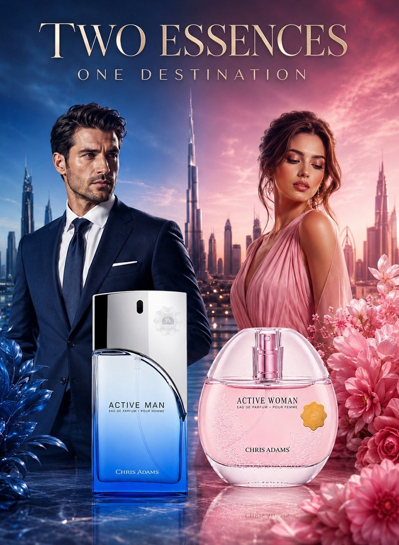كريس أدمز مجموعة عطر بخاخ كريس آدامز أكتيف مان 100 مل وامرأة 80 مل - Image 2