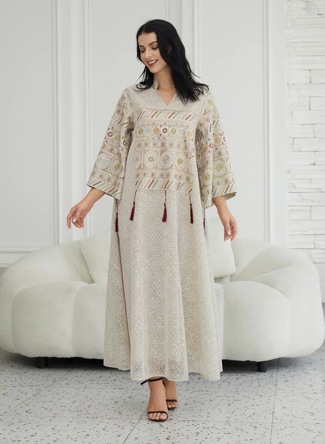 تايك تو Texture Fabric Sequin Patch Detail Jalabiya
