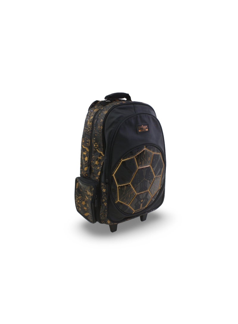 Smiggle Trolley Bag Football Design 18 Inches – Black & Gold - Image 1