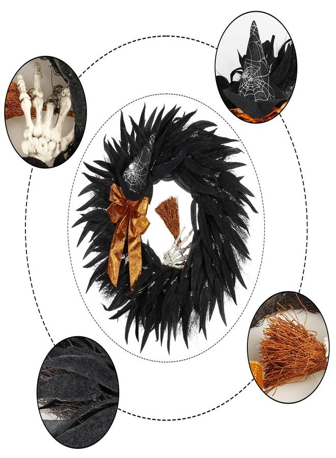 Huadanbor Black Wreaths for Front Door, 26inch Door Wreath, There is a Golden Bow on This Wreath, for Wall, Window, Door, Garden and Offices Decor. (Black) - Image 3