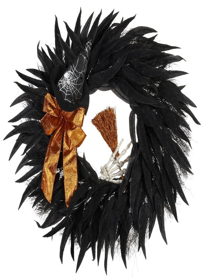 Huadanbor Black Wreaths for Front Door, 26inch Door Wreath, There is a Golden Bow on This Wreath, for Wall, Window, Door, Garden and Offices Decor. (Black) - Image 1