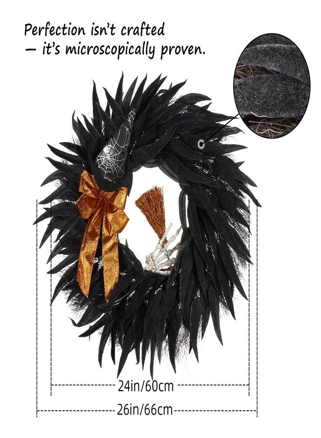 Huadanbor Black Wreaths for Front Door, 26inch Door Wreath, There is a Golden Bow on This Wreath, for Wall, Window, Door, Garden and Offices Decor. (Black) - Image 2