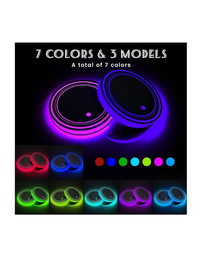 MUNTAQI Universal Vehicle Light Up LED Cup Holder Lights Insert Coaster Ring for Two on Control, Seven Color Variations Mat Luminescent Cup Pad Atmosphere Lamp Decoration Light 2Pcs - Image 5