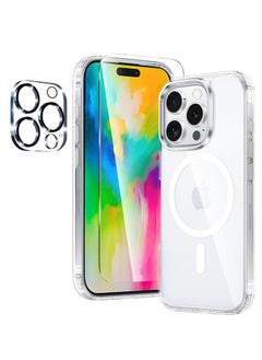 Magnetic Case for iPhone 16 Pro Max Magsafe with Tempered Glass Screen Protector, Camera Protector Drop Protection Clear Cover