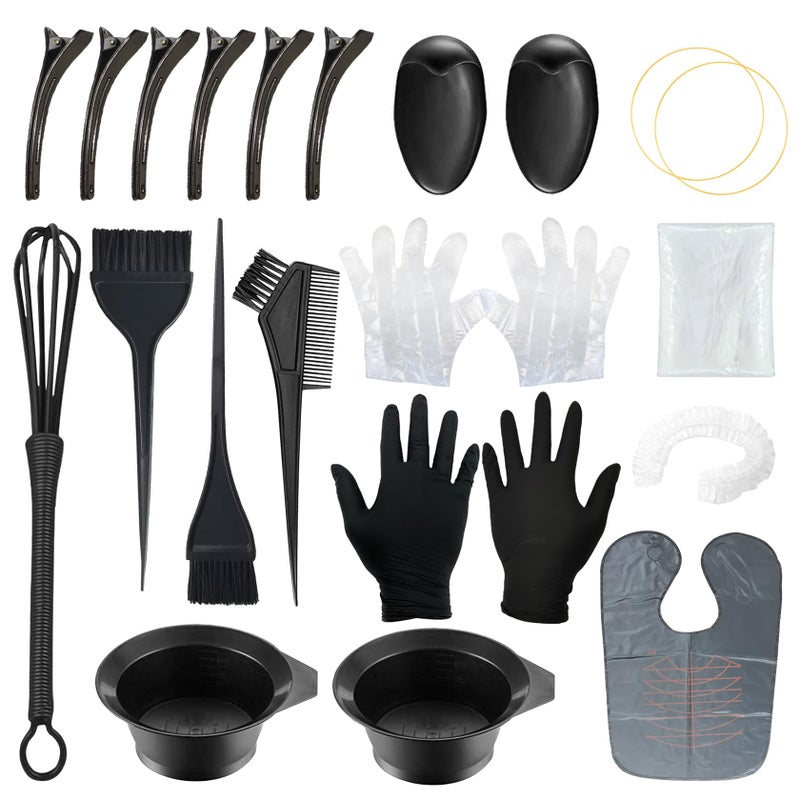 JunKuJK 20PCS Hair Dye Coloring KitHair Coloring Dyeing Bleaching Kit with Dye BrushMixing BowlTint CombBlenderEar CoverGlovesHairpinCapeCapRubber BandHair Salon Dye Tools for DlY Salon