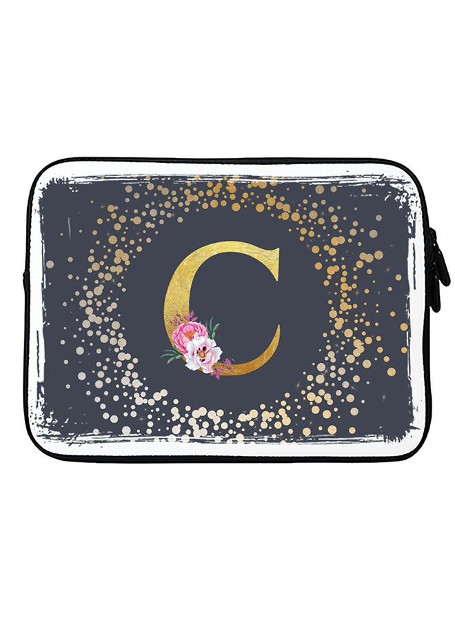 Stylizedd Laptop Sleeve Bag for Macbook 13, 14, 15, 16 inch- Custom Monogram Initial Letter Floral Pattern Alphabet - C  (Grey)  - Image 1