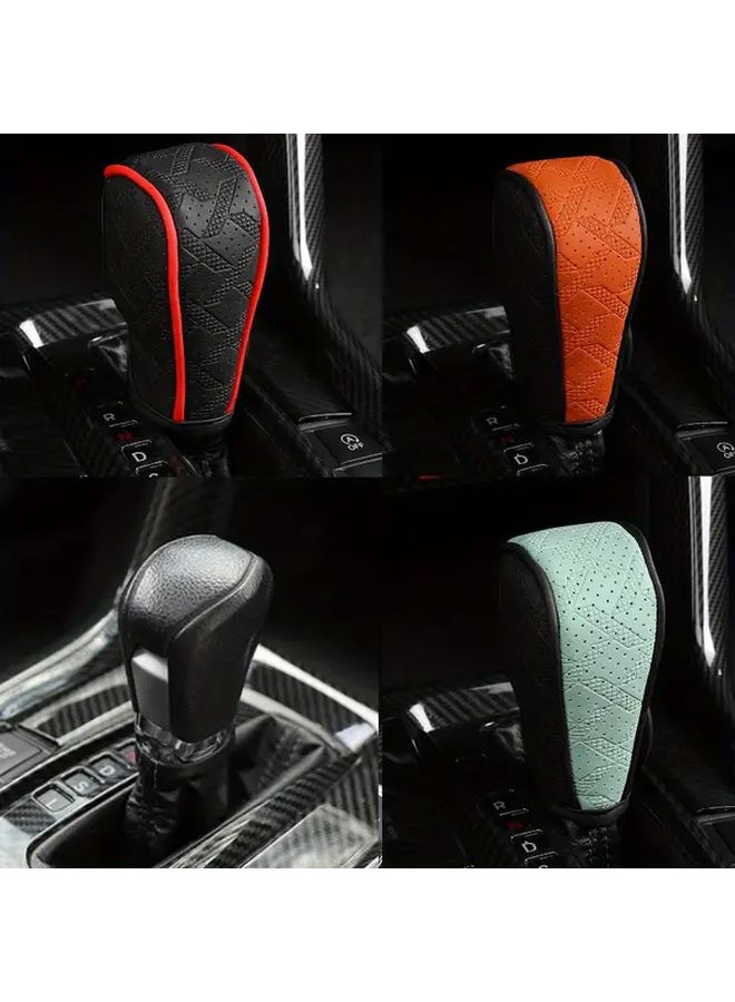 Red Anti Slip PU Leather Car Gear Shift Knob Protective Cover With Handbrake Glove Comfortable Durable All Inclusive Design For Enhanced Driving Experience - Image 3