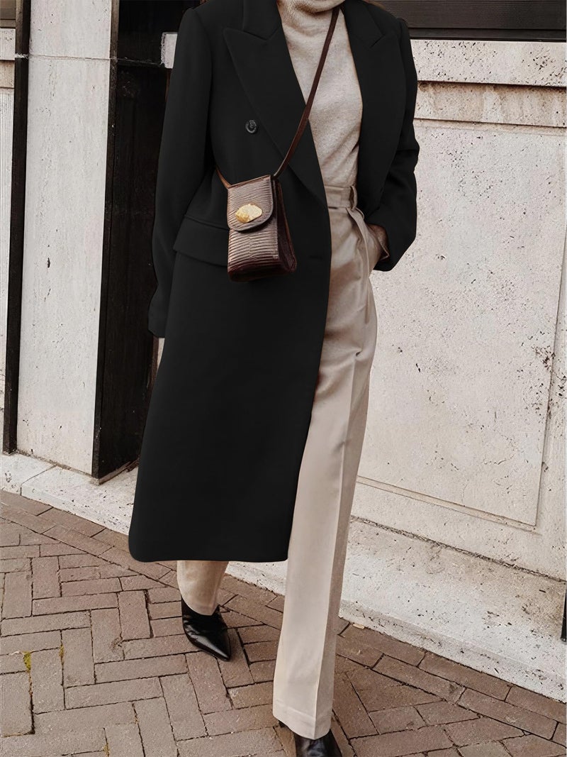 IDEALSANXUN Long Wool Coats for Women 2026 Peacoat Double Breasted Trench Coats Fall Fashion Outfits Winter Clothes Overcoat Dress Jackets, Black, S - Image 3