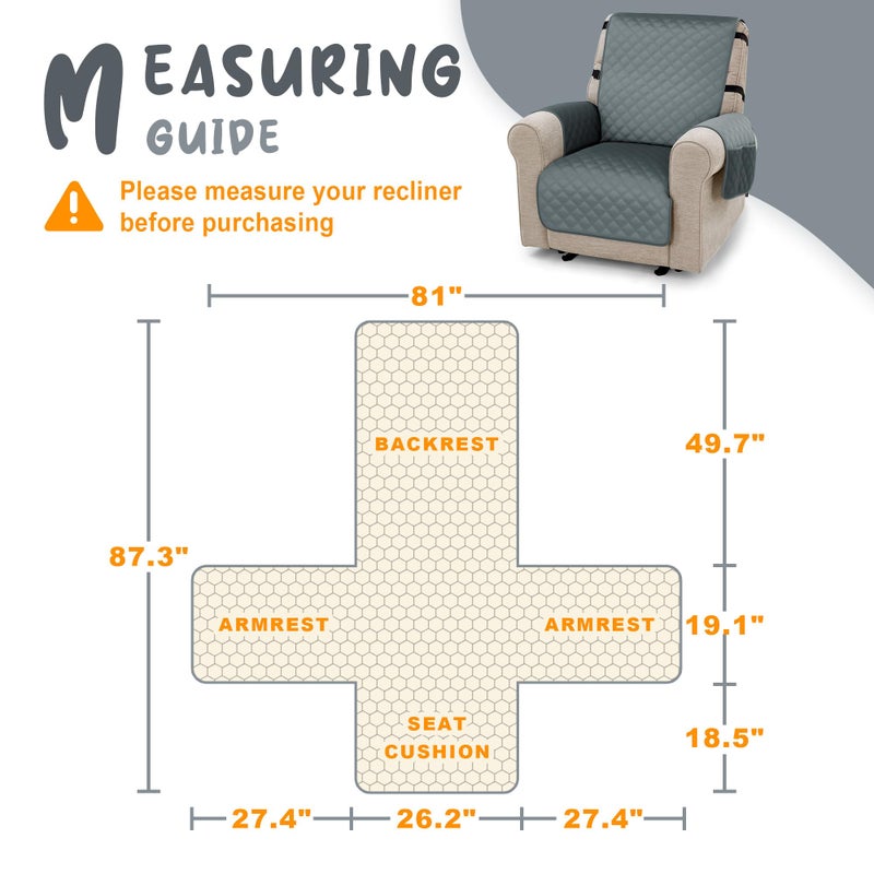 MCombo Waterproof Recliner Chair Cover, Velvet Non Slip Recliner Cover with Pockets, Furniture Protector Washable Recliner Slipcovers for Pets, Kids (Dark Grey, 1 Seat) - Image 2