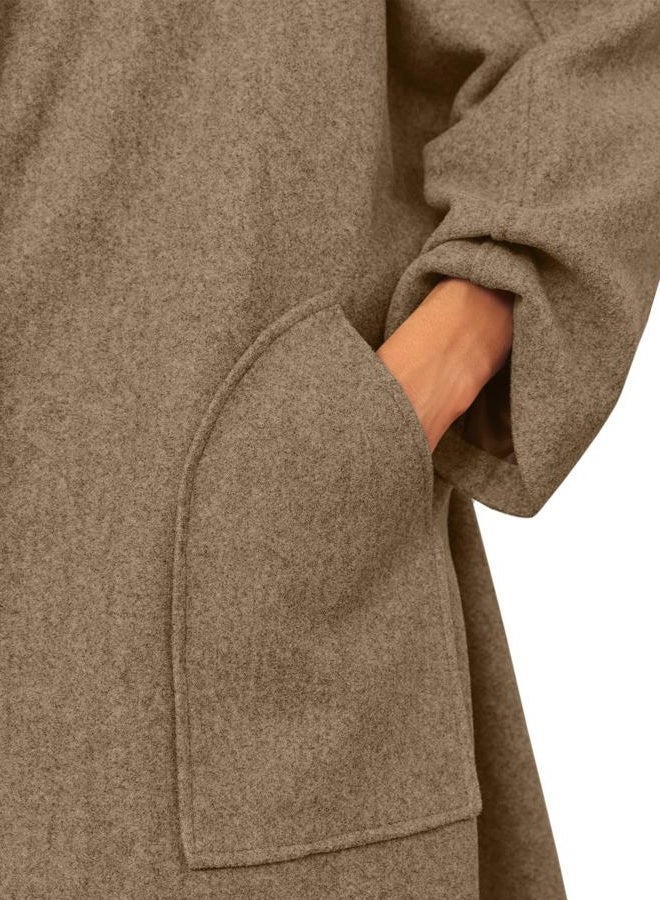 Cicy Bell Womens Long Pea Coats Oversized Wrap Wool Blend Trench Coats Winter Open Front Cardigan Overcoats, Brown, XL - Image 3